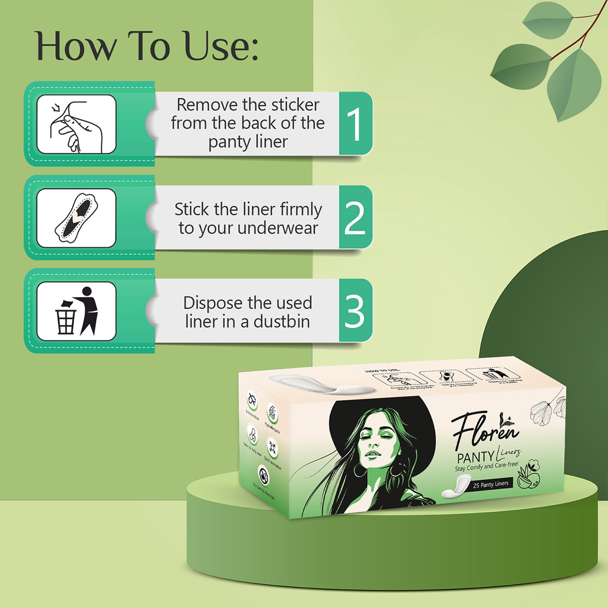 FLOREN Panty Liners | Curvy Design for Extra Comfort | Cottony-Soft Surface with 185mm Wide Optimal Coverage (25 Liners) - Pack of 2