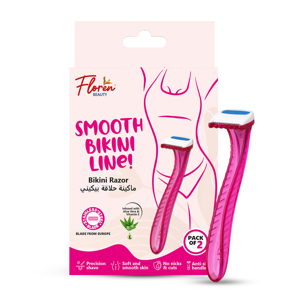 Floren Bikini Line Razor for Women | Aloe Vera & Vit E | Gentle on Skin | Hair Removal Razor | No Irritation | Pack of 2