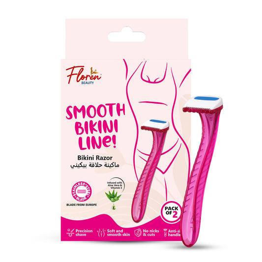 Floren Bikini Line Razor for Women | Aloe Vera & Vit E | Gentle on Skin | Hair Removal Razor | No Irritation | Pack of 2