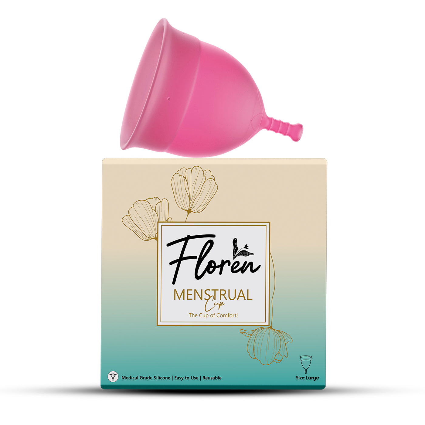 Floren Reusable Menstrual Cup for Women with Pouch | FDA Approved, 100% Medical Grade Silicone, Ultra Soft, Odour and Rash Free, No Leakage, Protects Up to 8-10 Hours - Pack of 1