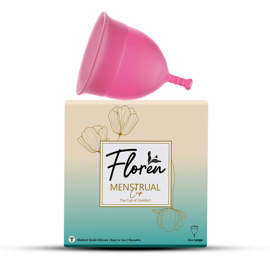 Floren Reusable Menstrual Cup for Women with Pouch | FDA Approved, 100% Medical Grade Silicone, Ultra Soft, Odour and Rash Free, No Leakage, Protects Up to 8-10 Hours - Pack of 1