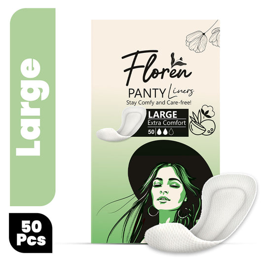 FLOREN Panty Liners | Curvy Design for Extra Comfort | Cottony-Soft Surface with 185mm Wide Optimal Coverage (50 Liners) - Pack of 1