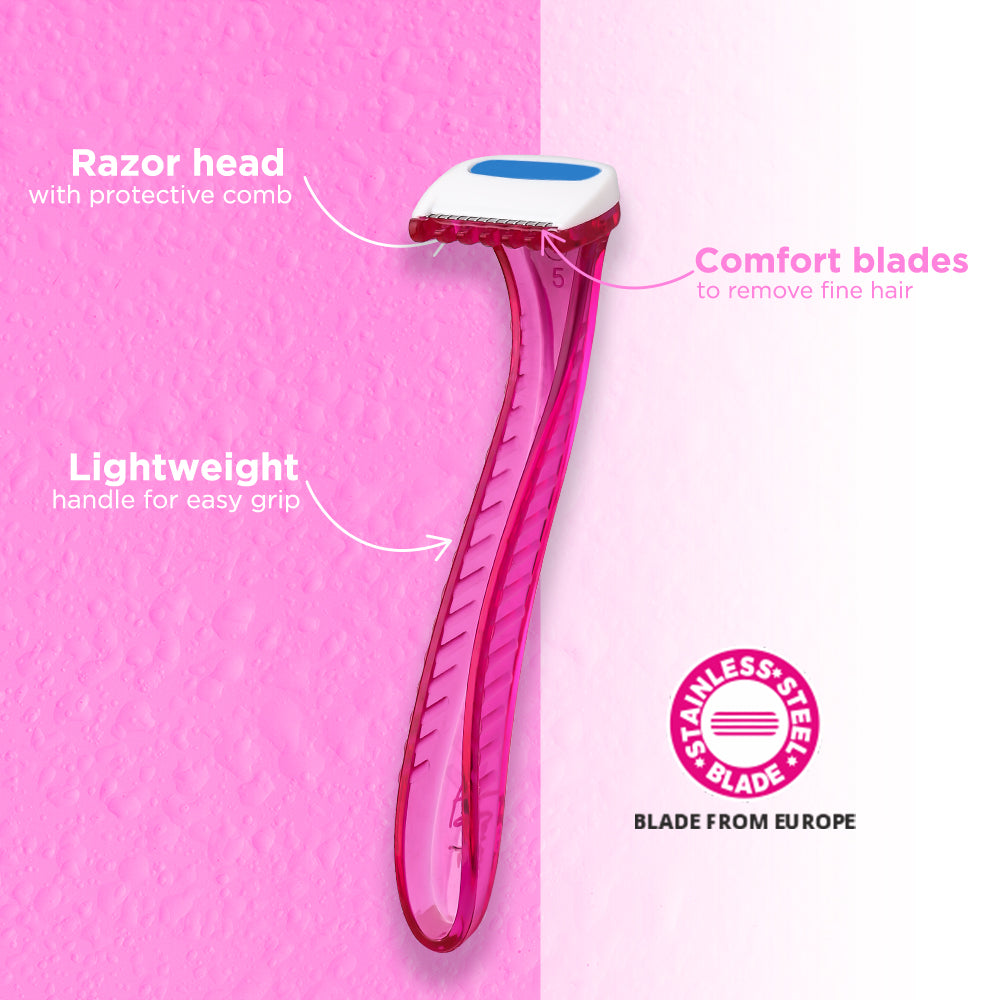 Floren Bikini Line Razor for Women | Aloe Vera & Vit E | Gentle on Skin | Hair Removal Razor | No Irritation | Pack of 2