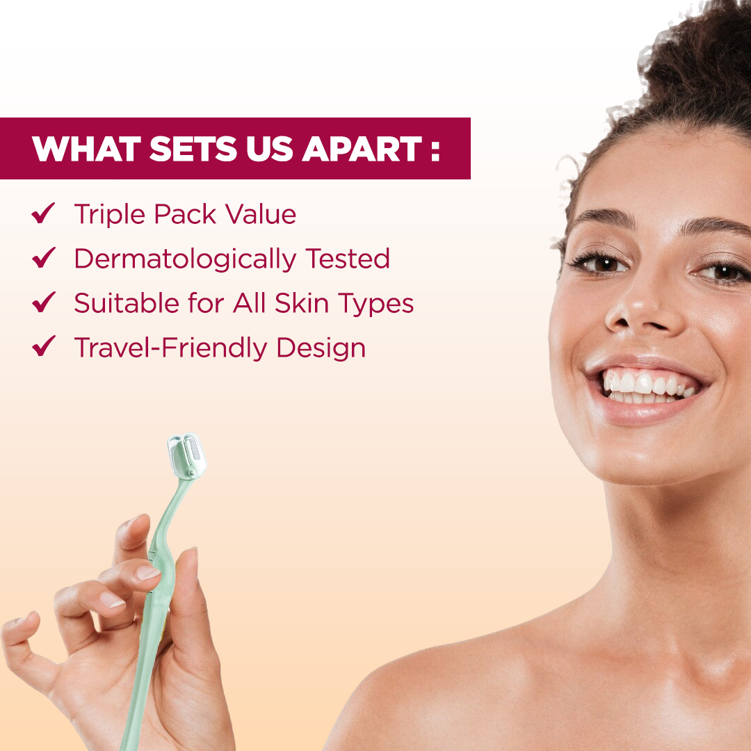 Floren Dermaplaning Tool |Eyebrow Shaper - Pack of 3 | Painless Shaving Razor | SS German Blade | Targeted Corner Hair | upper lips, chin | Smooth and fuzz free