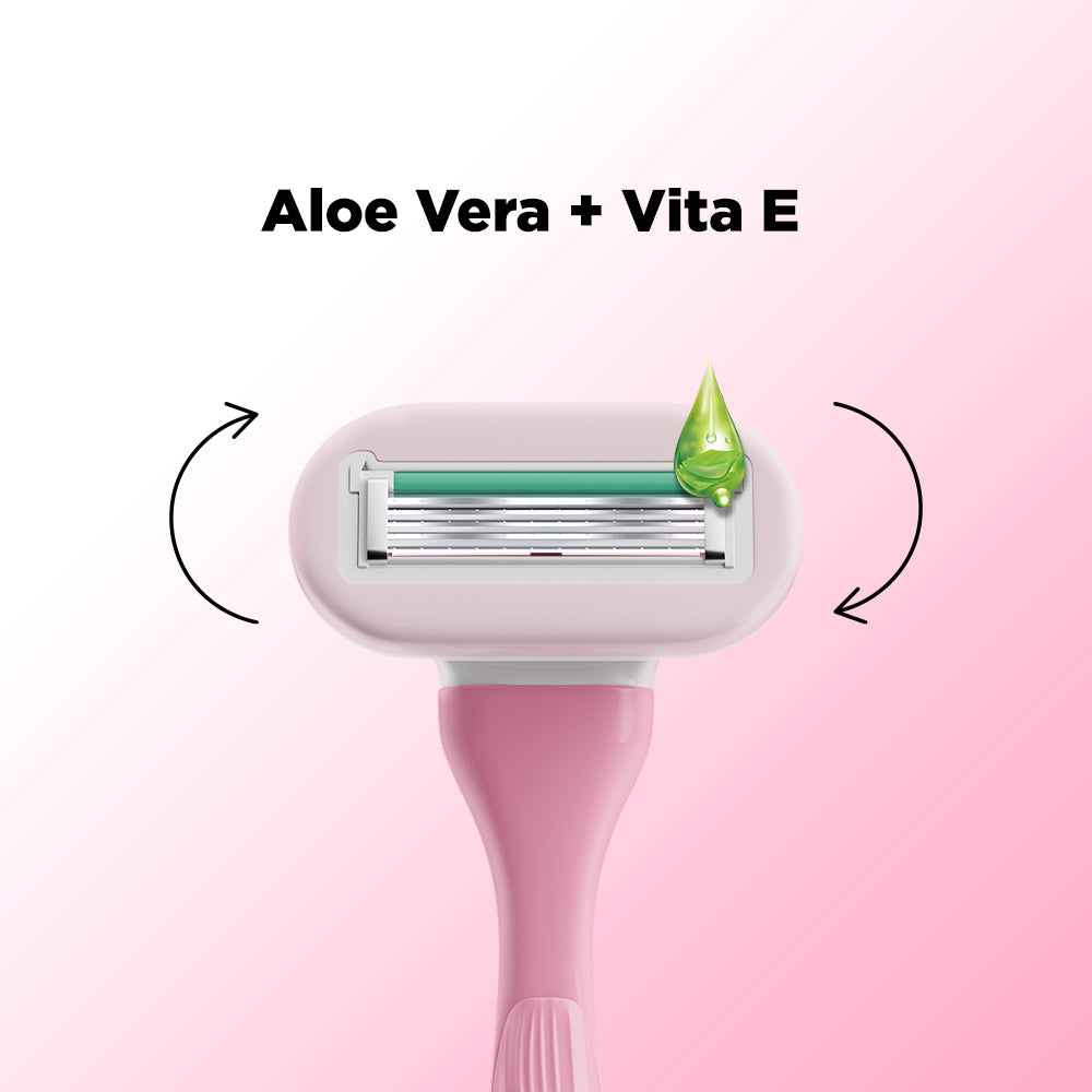 Floren Body Razor | 3 cartridges + 1 handle (5 blades) | Eurpoean Blades | Body hair removal, Aloe Vera Strip, Super Smooth Razor, Hair Removal from hands, legs, Bikini and arms