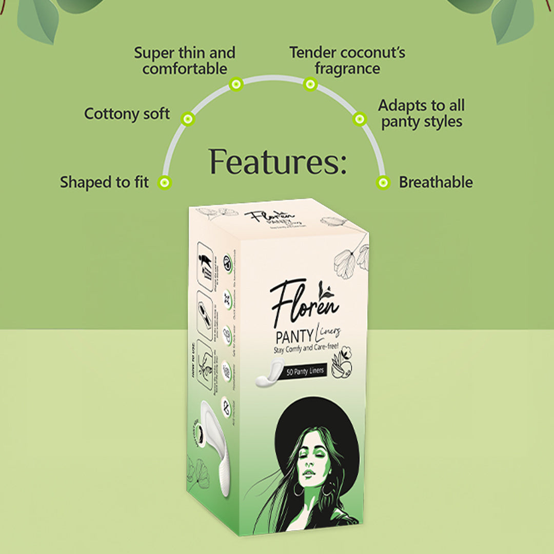 FLOREN Panty Liners | Curvy Design for Extra Comfort | Cottony-Soft Surface with 185mm Wide Optimal Coverage (50 Liners) - Pack of 1