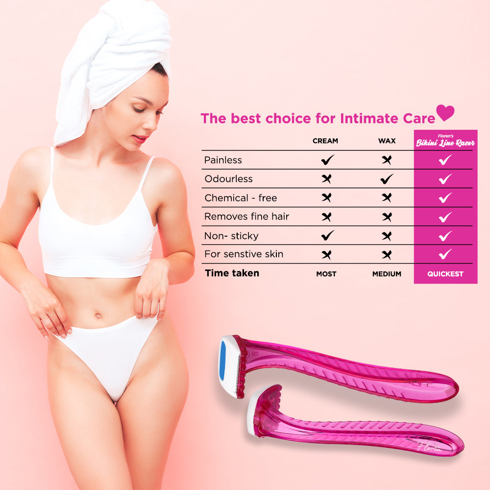 Floren Bikini Line Razor for Women | Aloe Vera & Vit E | Gentle on Skin | Hair Removal Razor | No Irritation | Pack of 2