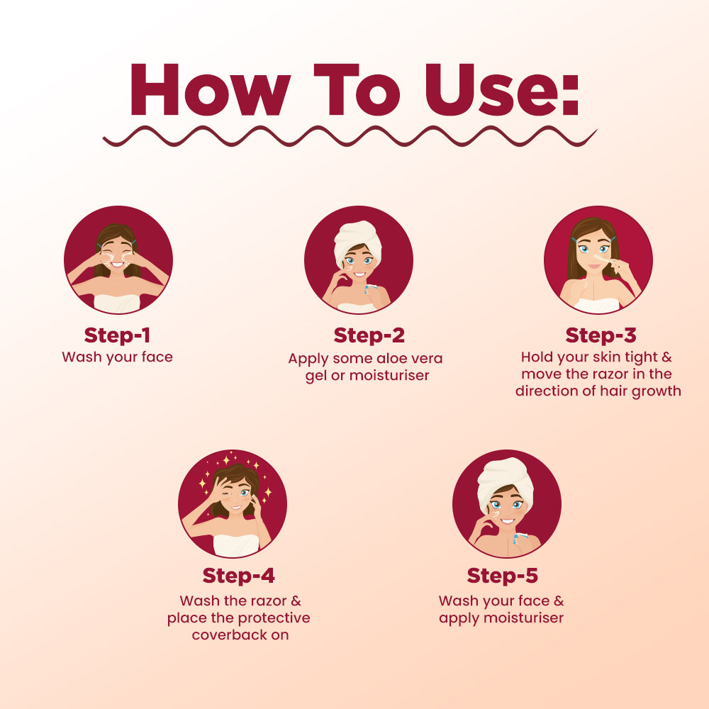 Floren Face Razor For Women I For Smooth & Effortless Facial Hair Removal I Suitable For Peach Fuzz, Chin, Upper Lips, Eyebrows I Set Of 3