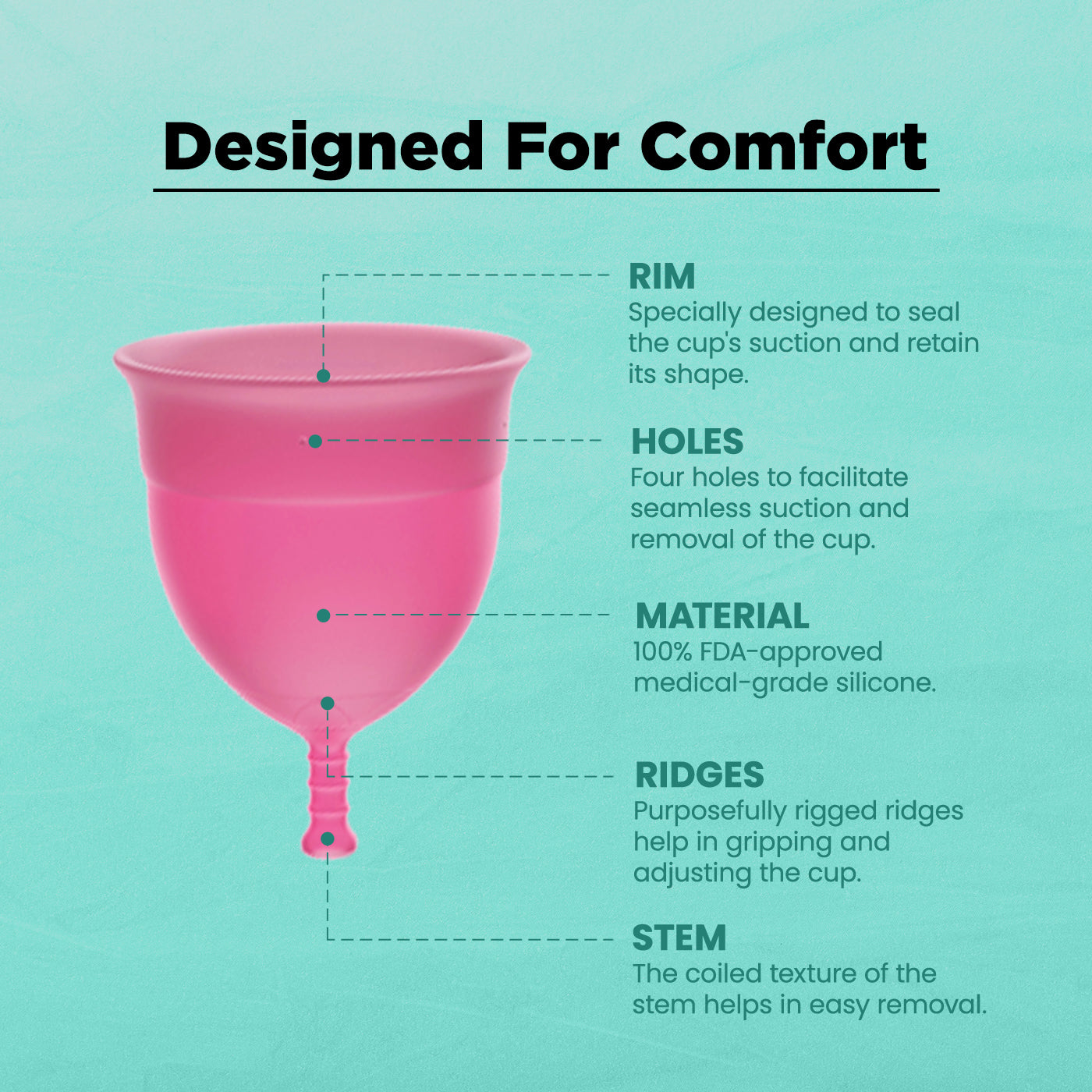 Floren Reusable Menstrual Cup for Women with Pouch | FDA Approved, 100% Medical Grade Silicone, Ultra Soft, Odour and Rash Free, No Leakage, Protects Up to 8-10 Hours - Pack of 1