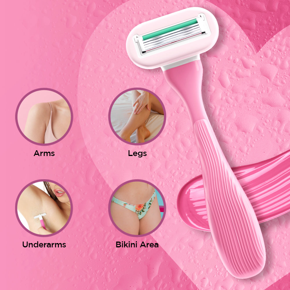 Floren Body Razor | 3 cartridges + 1 handle (5 blades) | Eurpoean Blades | Body hair removal, Aloe Vera Strip, Super Smooth Razor, Hair Removal from hands, legs, Bikini and arms