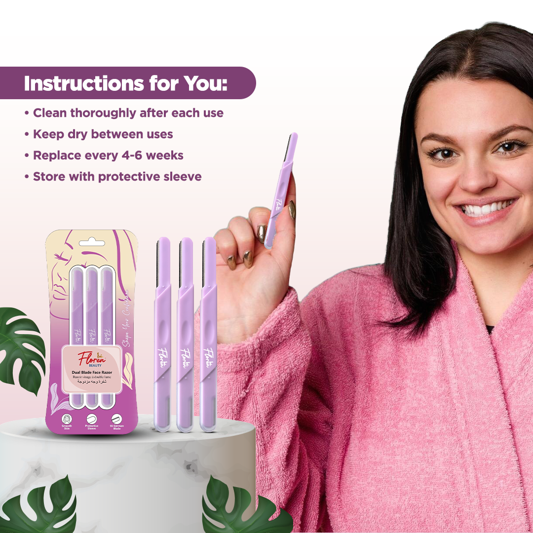 Floren Face & Eyebrow Dual facial razor for women | Dual Blade Razor | 3N | Smooth Skin | German Blades | Easy Precision Shave