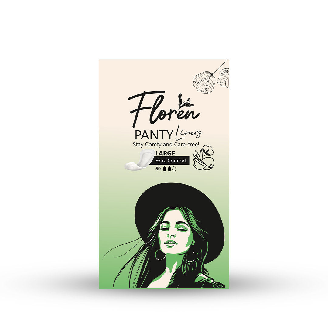 FLOREN Panty Liners | Curvy Design for Extra Comfort | Cottony-Soft Surface with 185mm Wide Optimal Coverage (50 Liners) - Pack of 1