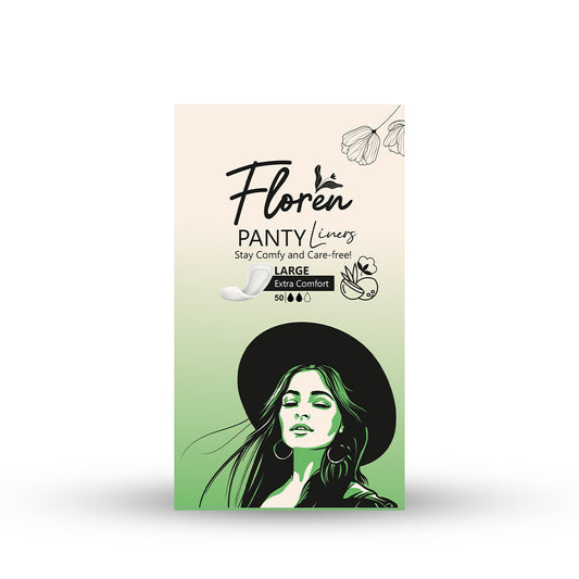 FLOREN Panty Liners | Curvy Design for Extra Comfort | Cottony-Soft Surface with 185mm Wide Optimal Coverage (50 Liners) - Pack of 1