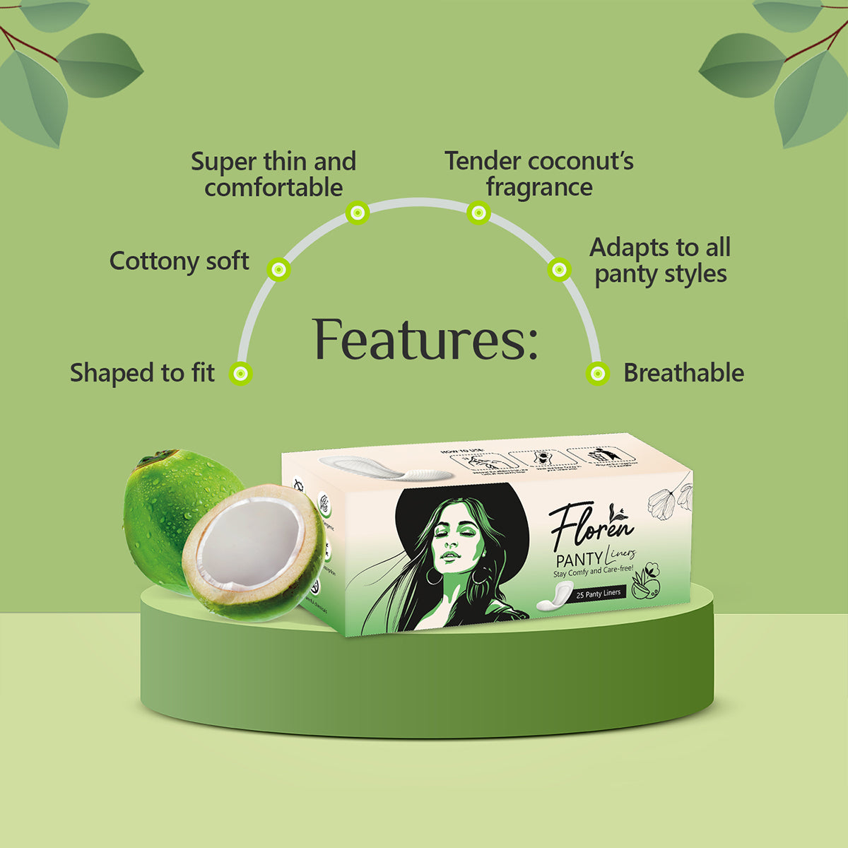 FLOREN Panty Liners | Curvy Design for Extra Comfort | Cottony-Soft Surface with 185mm Wide Optimal Coverage (25 Liners) - Pack of 2