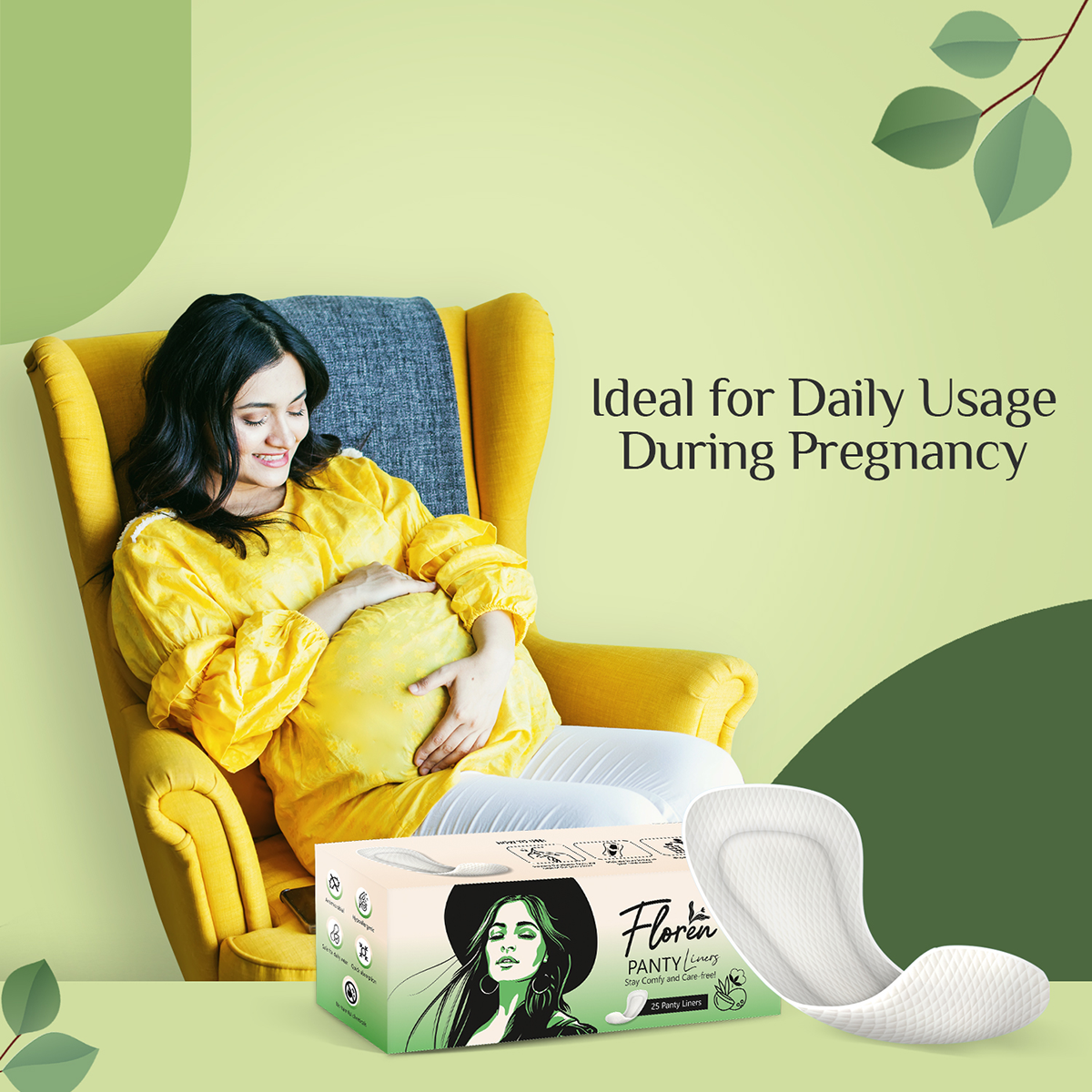 FLOREN Panty Liners | Curvy Design for Extra Comfort | Cottony-Soft Surface with 185mm Wide Optimal Coverage (25 Liners) - Pack of 2