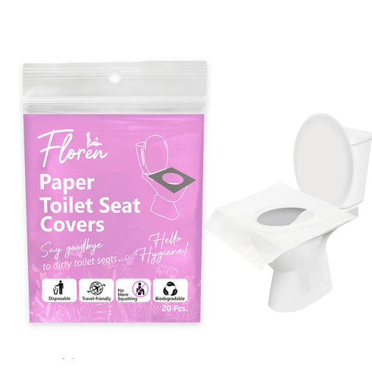 Floren Disposable Toilet Seat Covers | Pee Essential | 20 Sheets | Leak Free | Waterproof | Disposable | Travel Friendly | Biodegradable| Clean Sanitary Experience
